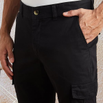 Men Black Mid Rise Cargo Trousers